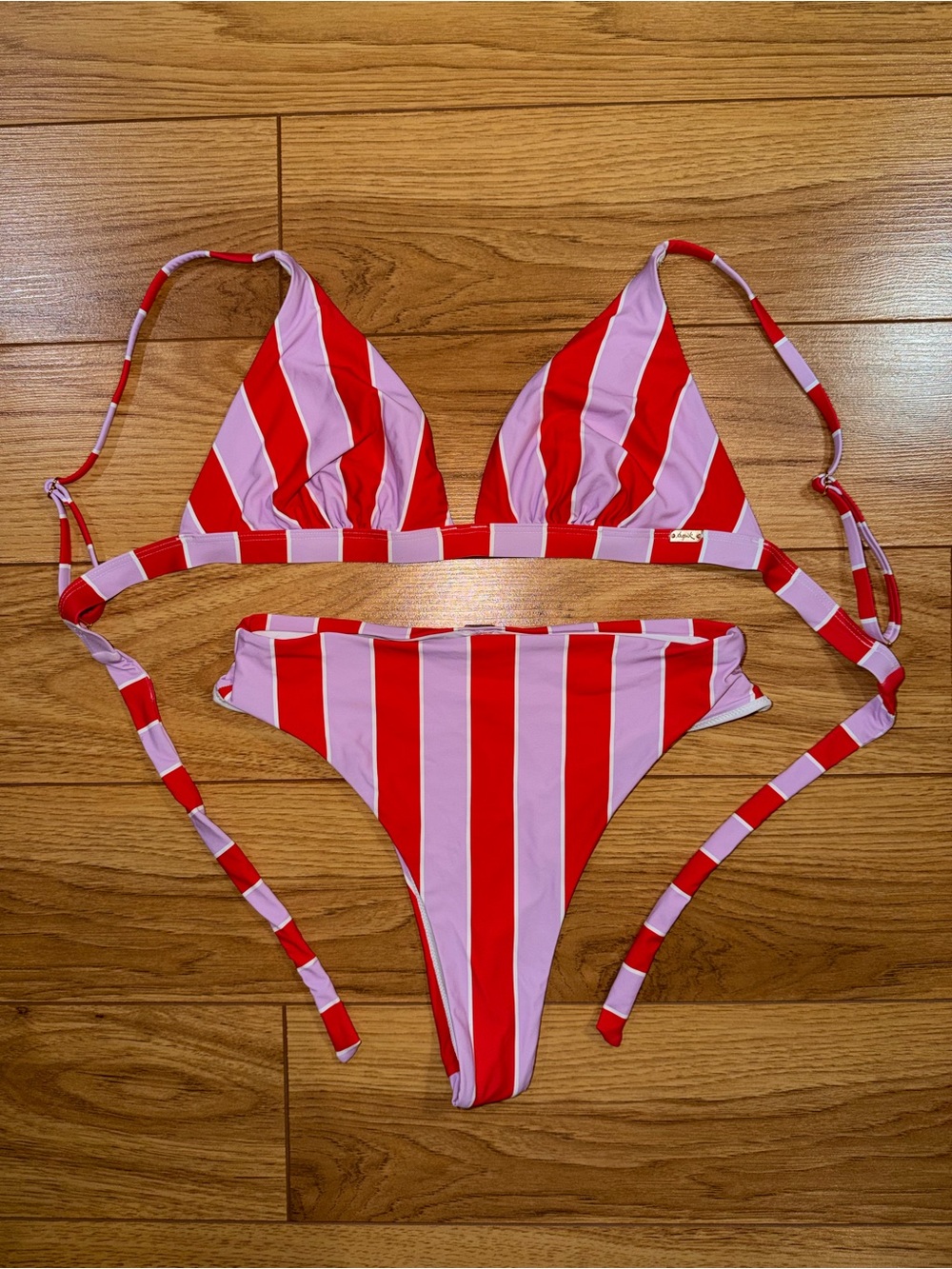 Tropik Red & Pink Striped Triangle Bikini Set